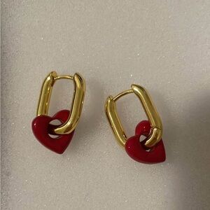 Gold and Red Heart Earrings